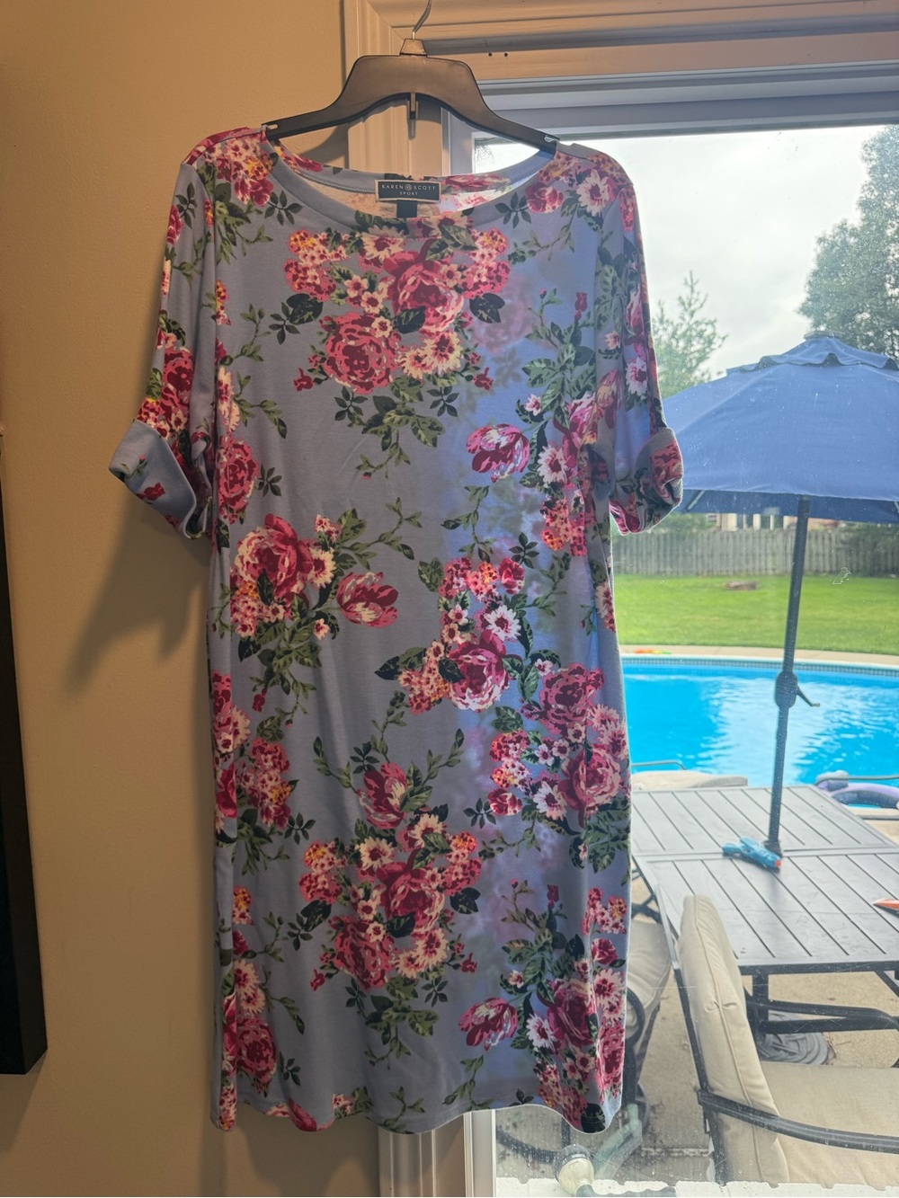 Karen Scott Lavender Midi Dress with Pink Floral Print